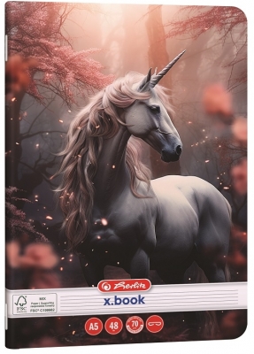 Caiet Herlitz A5, 48 file, dictando, colturi rotunjite, motiv Unicorn, diverse modele
